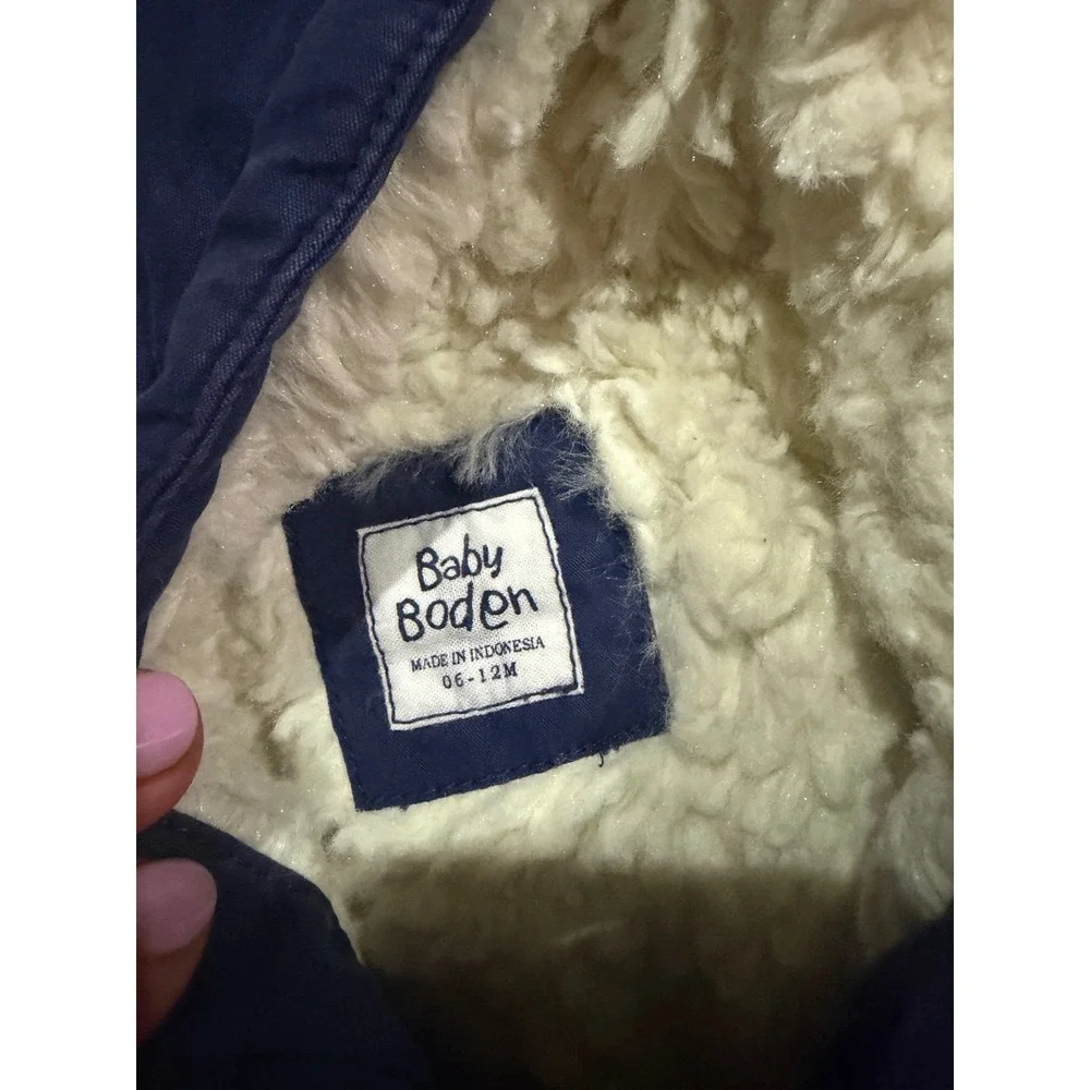 Baby Boden Navy Blue Sherpa Lined Hooded Puffer Jacket Coat 6-12‎ Months